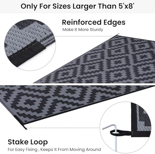 Smiry Outdoor Rug 9x12 ft Waterproof Reversible Boho Mat - Image 4