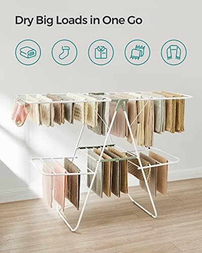 SONGMICS Clothes Drying Rack, Foldable 2-Level Stee Laundry Drying Rack - Image 3
