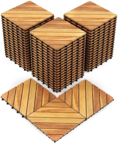 Goplus 48-Pack Acacia Wood Interlocking Deck Tiles by Goplus