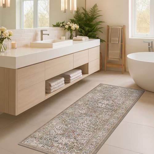 Washable Moss Green 2x5 Neutral Runner Rug by HazoHaus