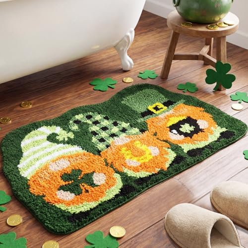Capoda Green St. Patrick's Day Bathroom Rug 20 x 31.5 Inch Gnome Shamrock by Capoda