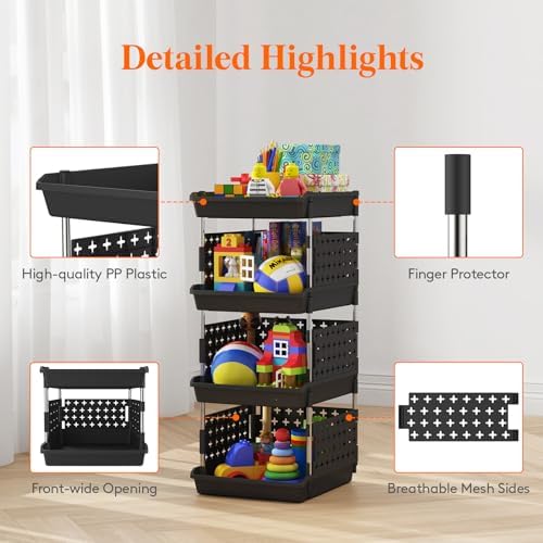 Lifewit 4 Tier Plastic Stackable Storage Baskets - Image 6