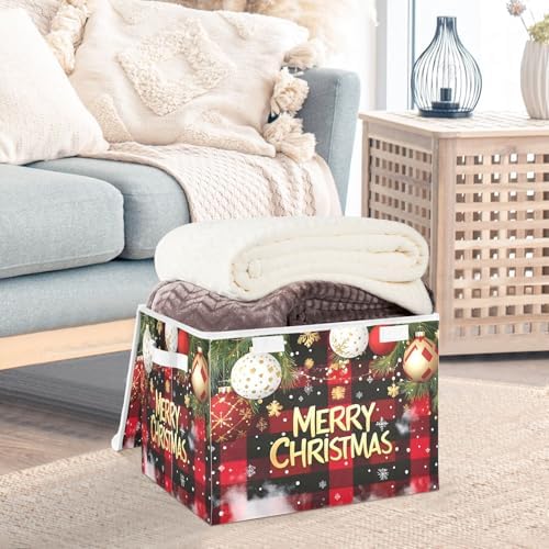 Bolaz Storage Bins with Lids and Handles, Christmas Red Plaid Storage Box - Image 5