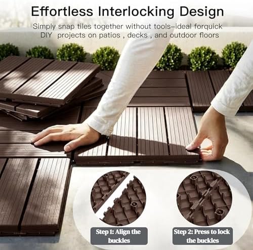 Interlocking Deck Tiles Outdoor Waterproof 44 Pack, Plastic Snap Together Patio - Image 3