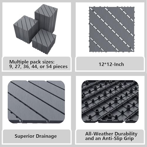 44 Pack Interlocking Deck Tiles, Easy Snap All-Weather Outdoor Deck Tiles - Image 2