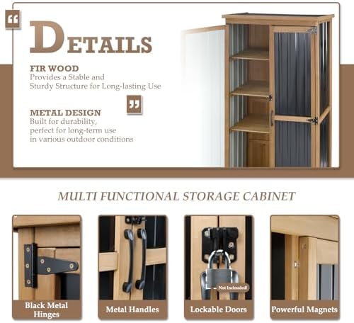 Outdoor Storage Cabinet with Shelves, Weatherproof Tool Shed - Image 4