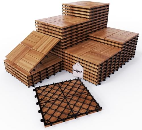 Solid Gold Acacia Wood Interlocking Deck Tiles by XINONE