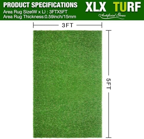 XLX TURF Washable Artificial Grass Rug Indoor Outdoor 3FTX5FT Realistic Low - Image 2