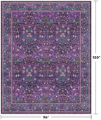 Machine Washable Dark Plum Purple Area Rug 8x10 Vintage Botanical Pattern - Image 2