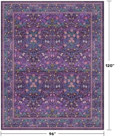 Machine Washable Dark Plum Purple Area Rug 8x10 Vintage Botanical Pattern - Image 2