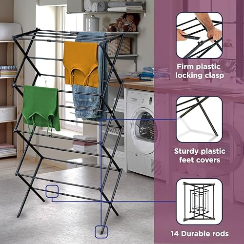 BLACK+DECKER 4-Tier Expandable Collapsible Clothes Drying Rack, Telescopic - Image 4