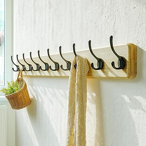 Dseap Coat Rack Wall: 38-1/4" Long, Heavy-Duty, 10-Double-Hooks Wooden Wall - Image 6
