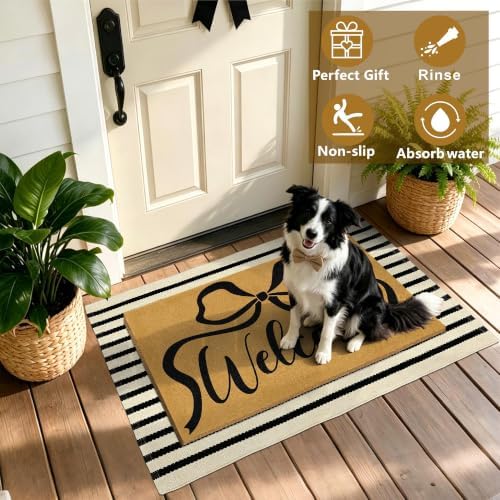 2 Pcs Coir Bow Welcome Mat Outdoor Stripe Layering Rug - Image 7