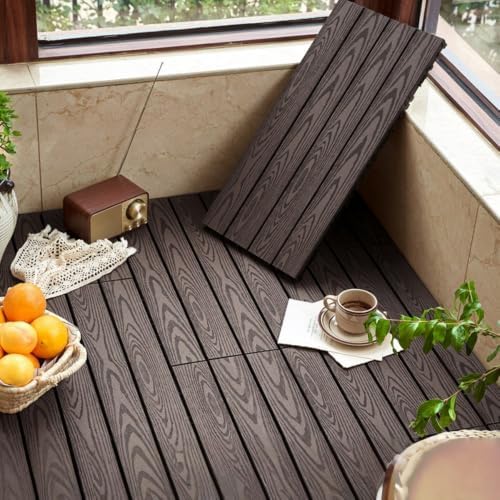 Composite Wood Deck Tiles 24 x 12 in, Interlocking Outdoor Decking Tiles by Unknown