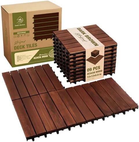 Acacia Wood Interlocking Deck Tiles, Patio & Backyard Tile, 12 in by GREENALLUVIUM