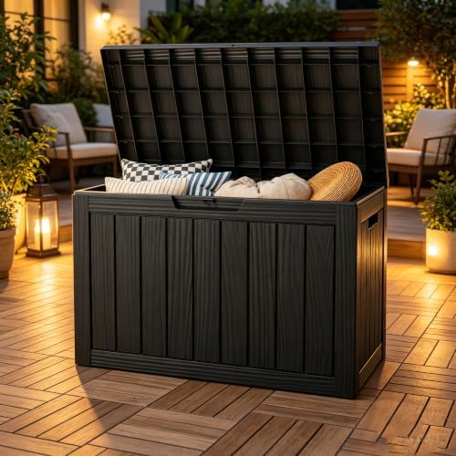 Outdoor Storage Box, Resin Deck Boxes outdoor, Waterproof Storage Box Lockable by NBYSGO