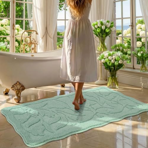 BSICPRO Large Bathroom Runner, 24x47 Floral Bath Mat, Mint Green by BSICPRO