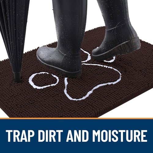 OLANLY Dog Door Mat for Muddy Paws 34x21, Paw Print Design Chenille Mud Mat - Image 2