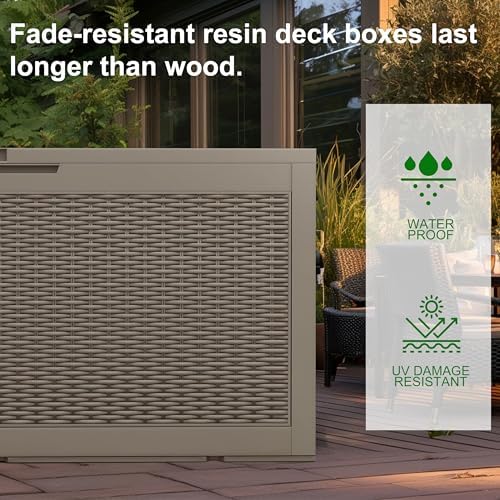 PatioZen 120 Gallon Resin Deck Box, Lockable Patio Outdoor Storage Box - Image 6