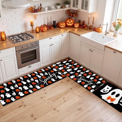 Halloween Kitchen Mats Set of 3, Bow Ghost Kitchen Rugs Floor Mats - Image 3