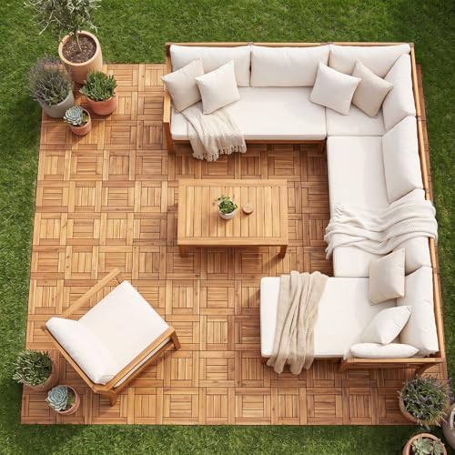 Goplus 54-Pack Acacia Wood Interlocking Deck Tiles - Image 2