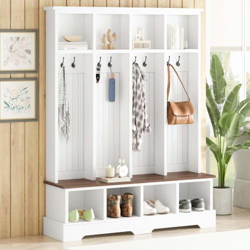 HRVEOCEI 4-in-1 Hall Tree with Storage Bench Shoe Organizer/Shelves by HRVEOCEI