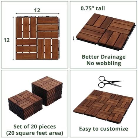 BEEFURNI Interlocking Acacia Wood Deck Tiles 12x12 - Image 6