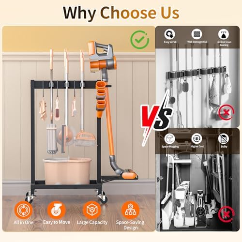 Broom Holder with Cleaning Supplies Organizer - Image 6