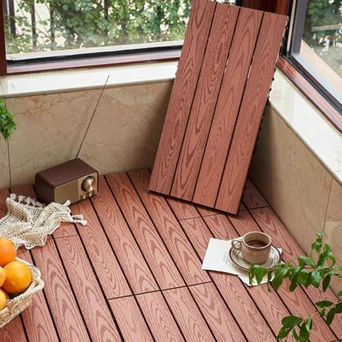 Composite Wood Deck Tiles 24 x 12 in, Interlocking Outdoor Decking Tiles by Unknown