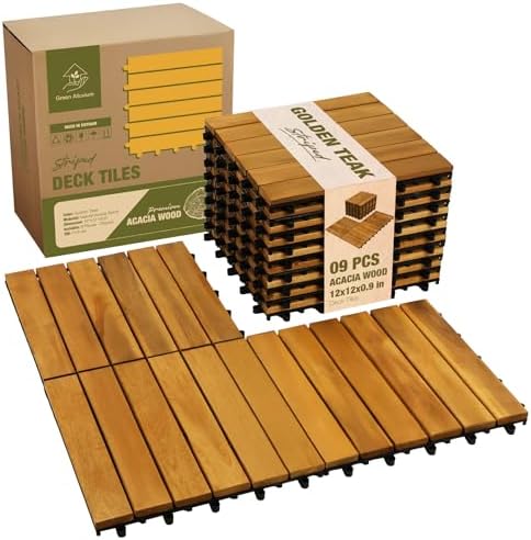 Acacia Wood Interlocking Deck Tiles, Patio & Backyard Tile, 12 in by GREENALLUVIUM