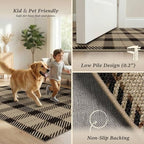JTJ Easy Jute 2x3 Entryway Rug, Washable Non Slip Black & Beige Plaid - Image 5