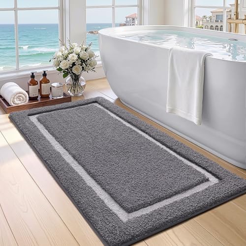 Color&Geometry Bathroom Rugs, Microfiber Bath Rugs, Dark and Light Grey by COLORG