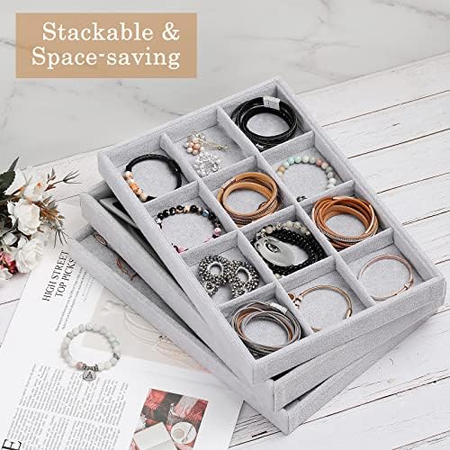 Emibele Bracelets Organizer Jewelry Tray, 12 Grids Velvet Tray Storage - Image 5