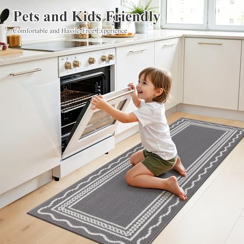Ileading Hallway Runner Rug 2x6ft Kitchen Floor Mat Modern Geometric Non Slip - Image 2