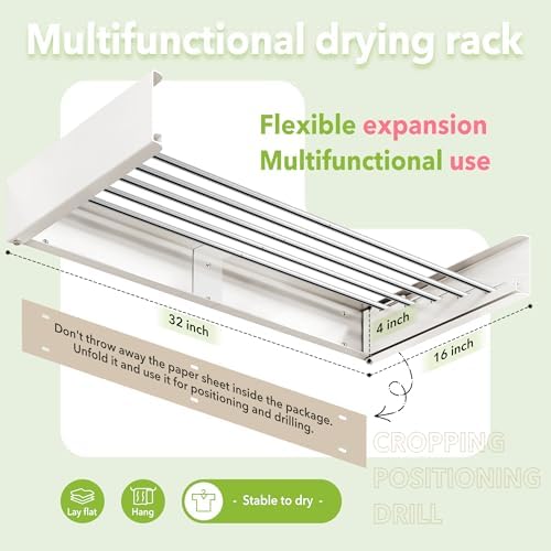 ZdwCyl Wall Mounted Drying Rack, 32 inches, Clothes Drying Rack, Laundry Drying - Image 3