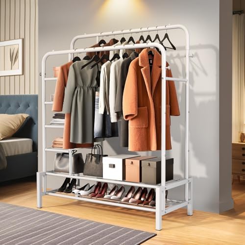 Clothes Rack with Shelves, Double Rods Clothing Rack - Image 6