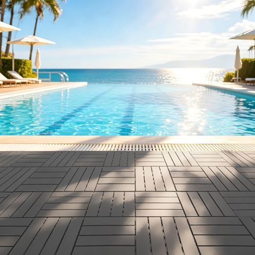 44 Pack Plastic Interlocking Deck Tiles, Dark Gray - Image 2