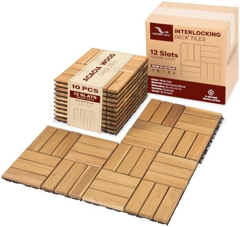 Acacia Interlocking Deck Tiles, 12 Slats by VICTORYRELAX