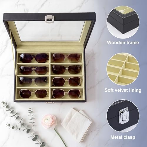 8 Slots Sunglass Organizer, PU Leather Eyewear Display Tray - Image 5