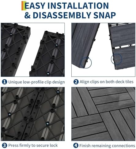 48Pack 12" x 12" Interlocking Composite Deck Tiles, Waterproof Composite Wood - Image 7