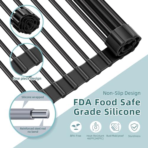 Ohuhu Over The Sink Dish Drainer Drying Rack, 17.6" W x 15.4" L Roll Up Dish - Image 5