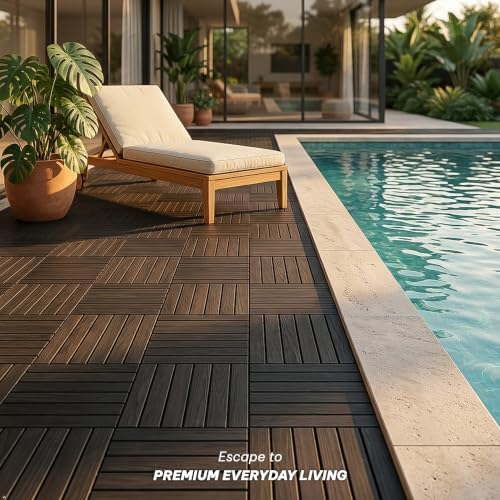 Acacia Interlocking Deck Tiles, 6 Slats, Ebony Black - Image 5