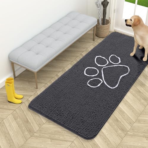 OLANLY Dog Door Mat for Muddy Paws 54x24, Paw Print Design Chenille Mud Mat by OLANLY