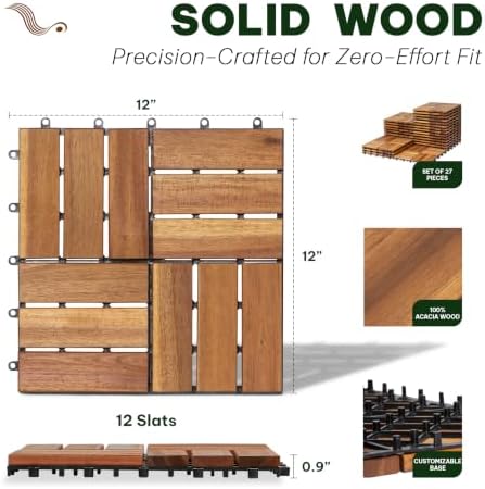 Acacia Interlocking Deck Tiles, 12 Slats, Honey Oak - Image 2