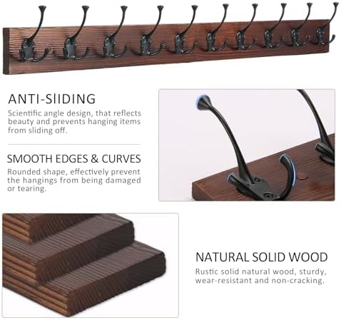 IBosins Brown Wood Wall Mounted Coat Rack - Image 5
