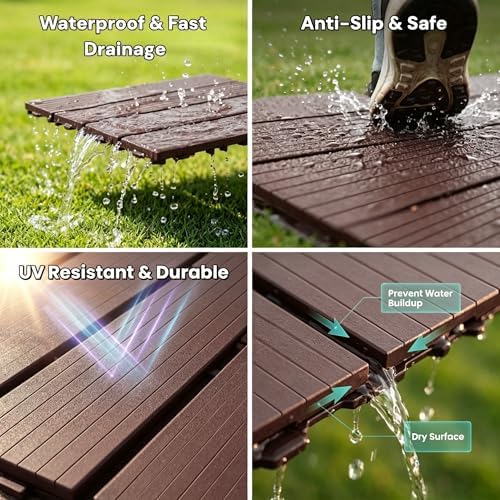 Interlocking Deck Tiles Outdoor Waterproof 44 Pack, Plastic Snap Together Patio - Image 4