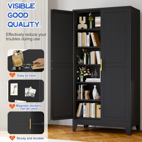GAIOUS 79" Tall Kitchen Pantry Cabinet, Metal Storage Cabinet Black Cupboard - Image 4