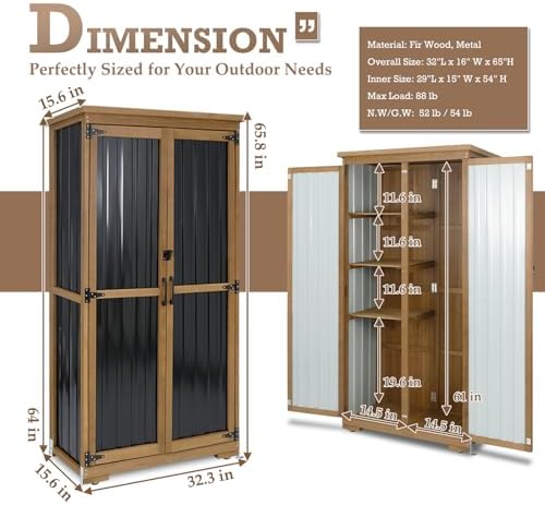 Outdoor Storage Cabinet with Shelves, Weatherproof Tool Shed - Image 2