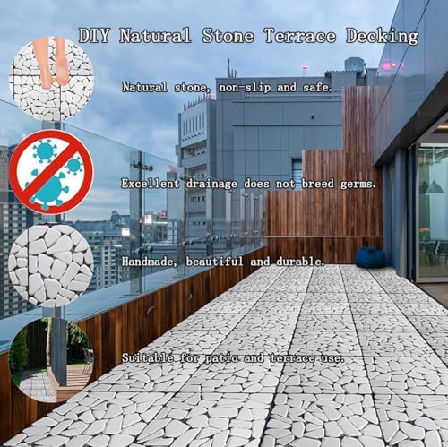 DIY Stone Tile Deck Tile, Durable Patio Garden Interlocking Decking12 6PCS - Image 3