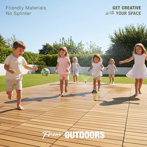 Acacia Wood Interlocking Deck Tiles, Patio & Backyard Tile, 12 in - Image 3
